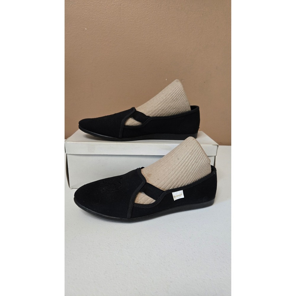 Vintage Scamps Black‎ Canvas Slip On Loafers Flats Embroidered Women 6.5  NEW